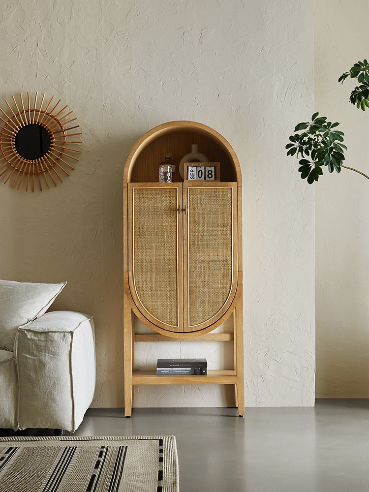 Natural Woven Rattan Sideboards Buffets with Hidden Door