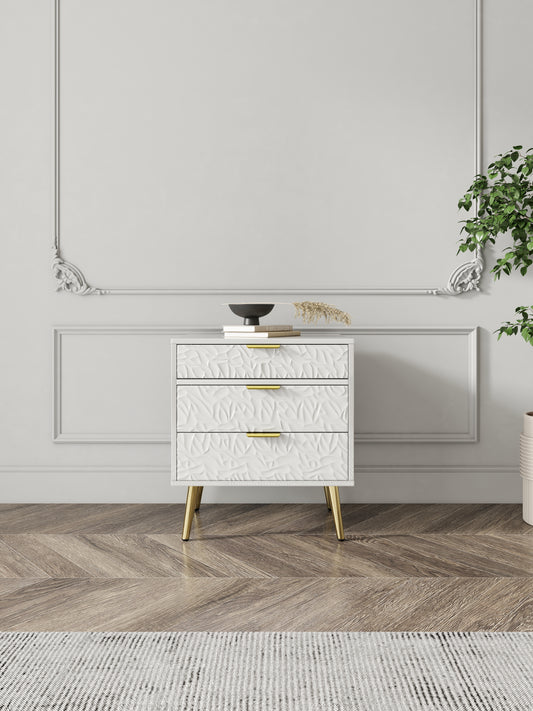 Modern Luxury White & Gold 3 Drawers Bedroom Nightstand