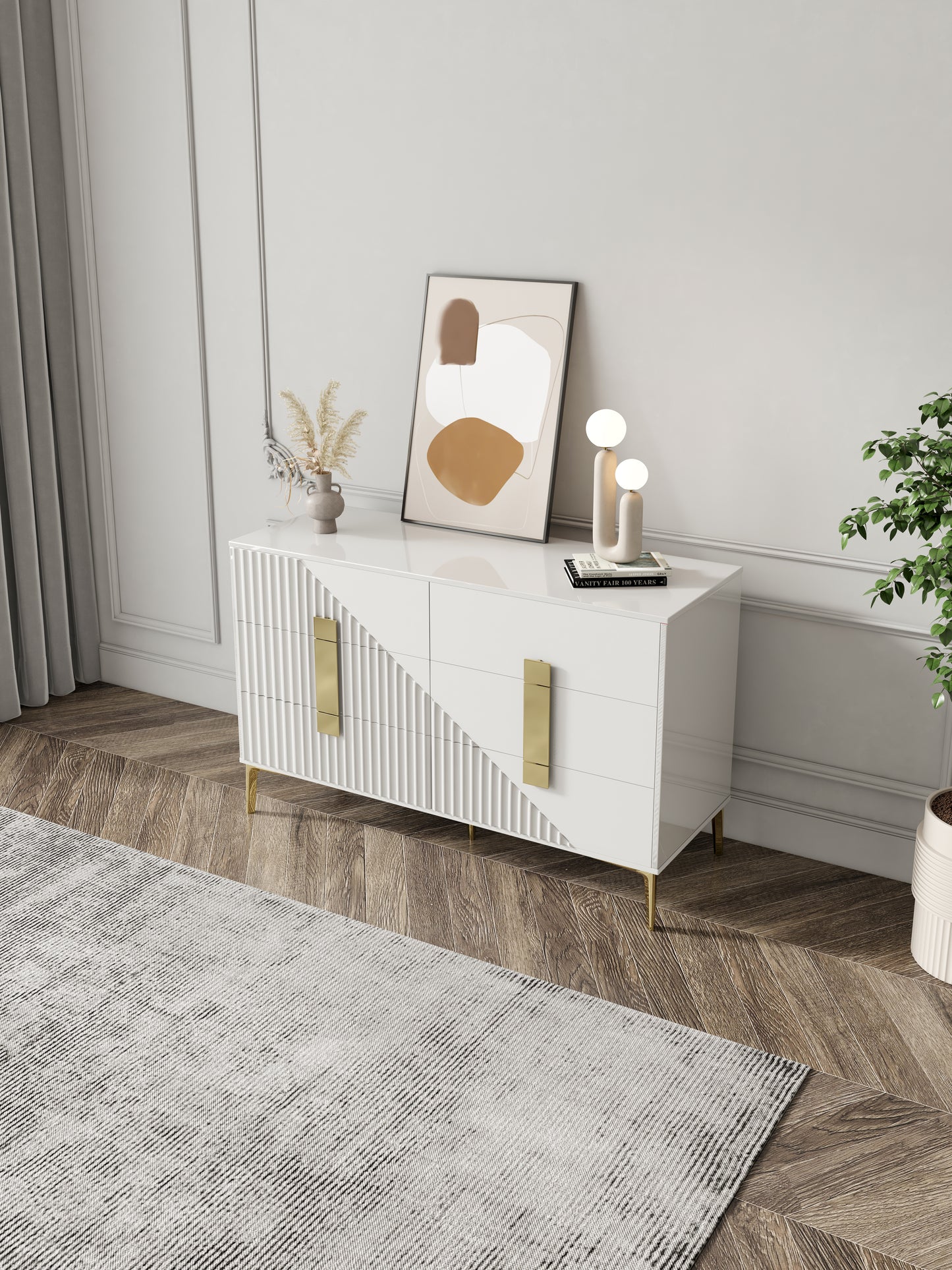 Modern White Six-Drawer Dresser with Clean Lines