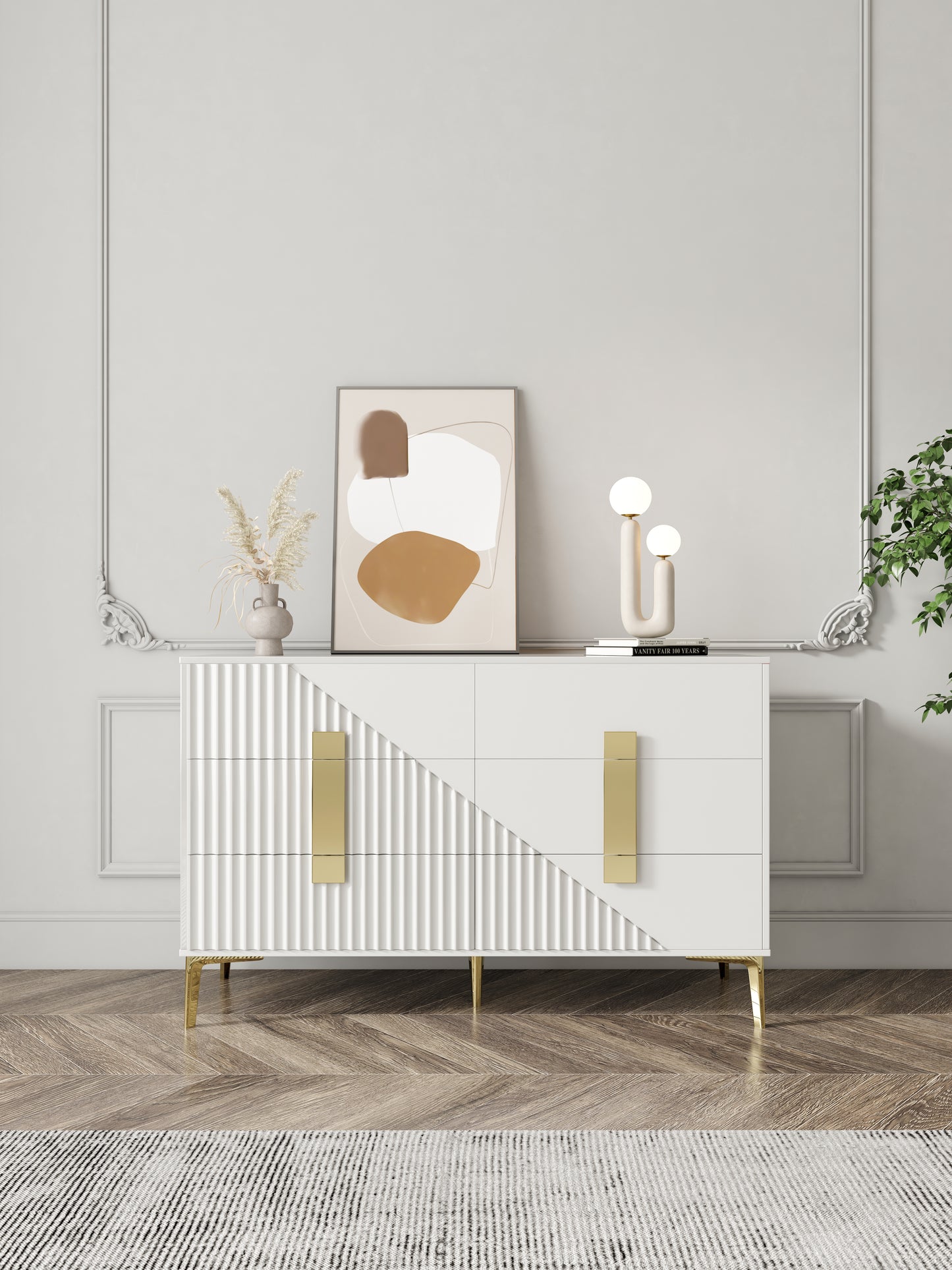 Modern White Six-Drawer Dresser with Clean Lines