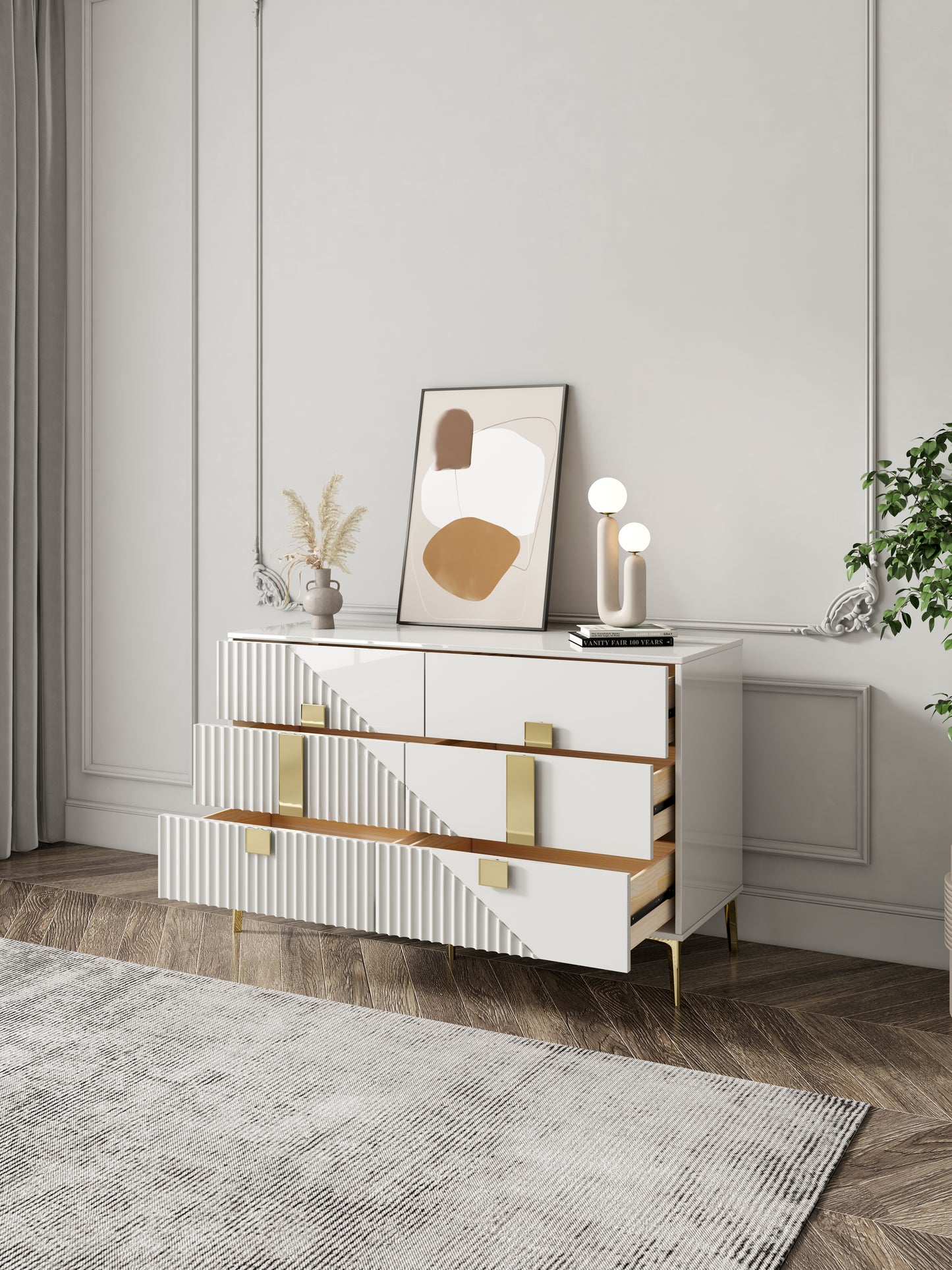 Modern White Six-Drawer Dresser with Clean Lines