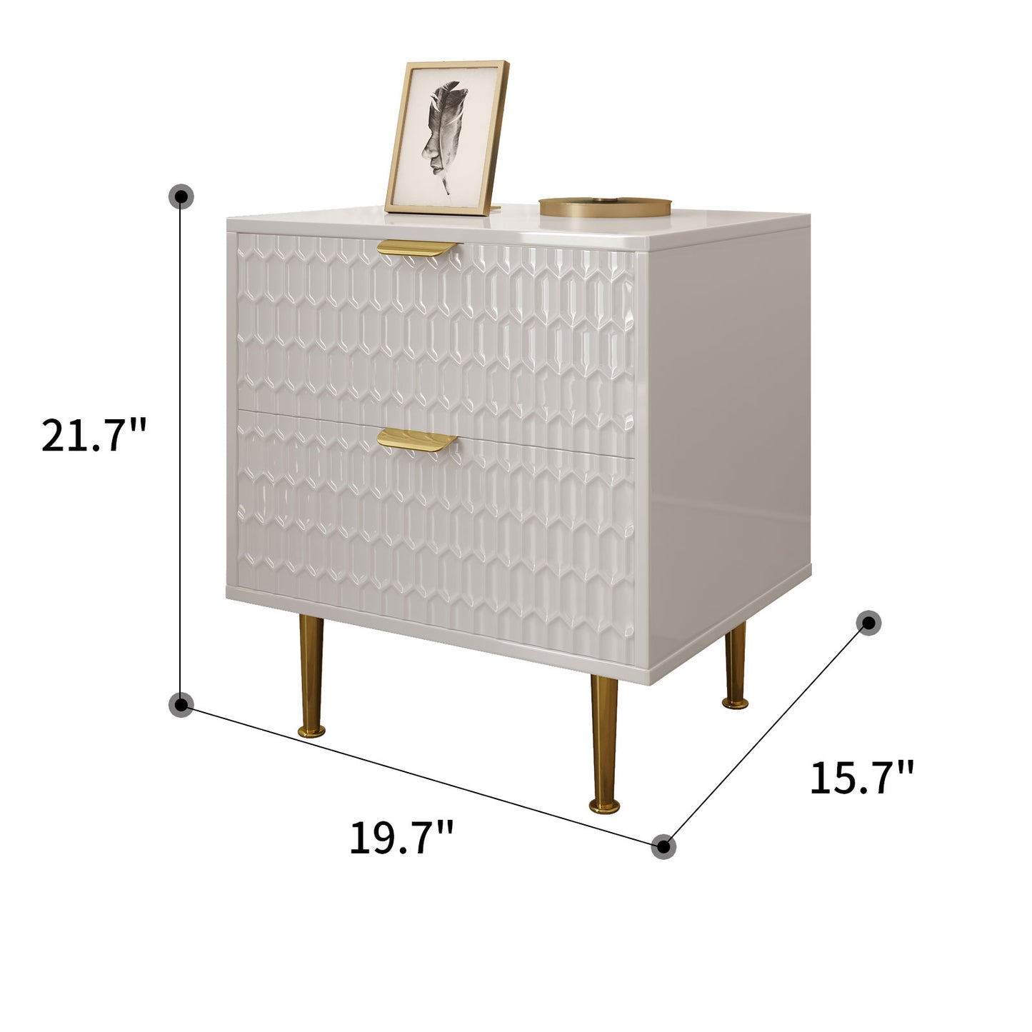 Contemporary Chic Two-Drawer Nightstand with Tapered Legs and White Finish