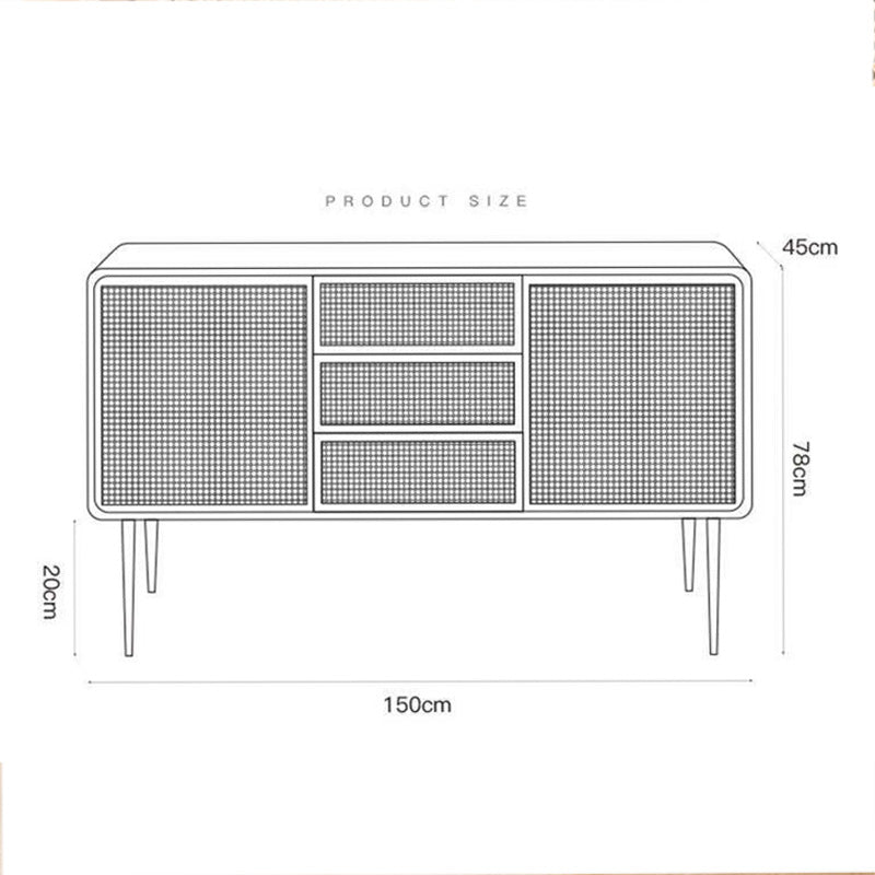 Natural Rattan Kitchen Cabinet Sideboard with Doors&Shelves&Drawers