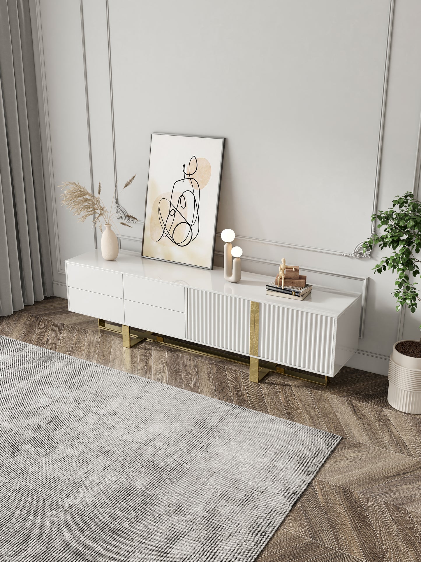 78.7" Rectangular TV Console with 4 Drawers & 2 Doors with White Finish