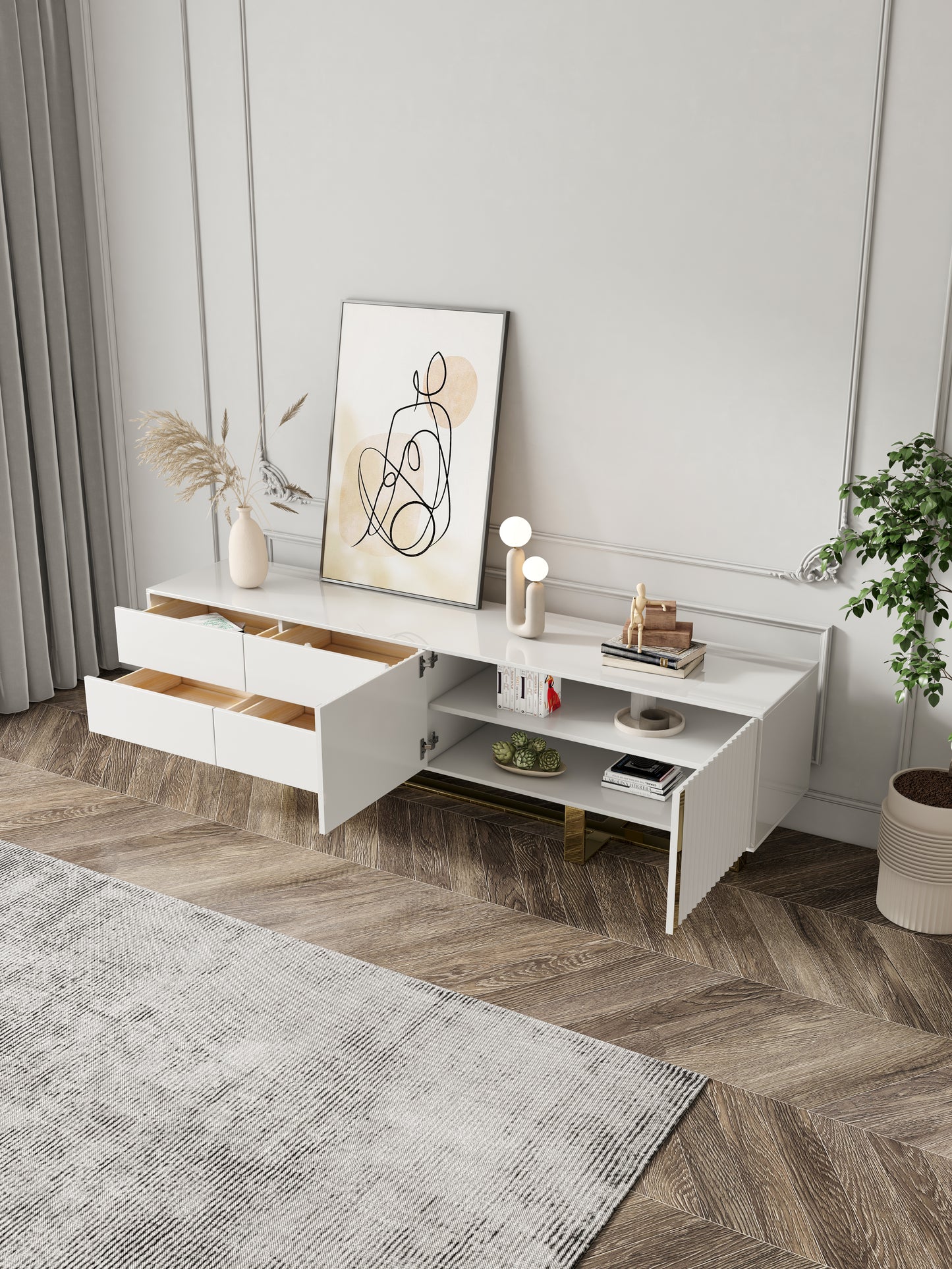 78.7" Rectangular TV Console with 4 Drawers & 2 Doors with White Finish
