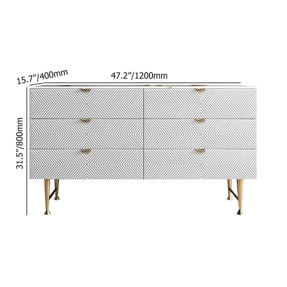 Modern White Double Dresser with 6 Solid Wood Drawers and Stainless Steel Leg